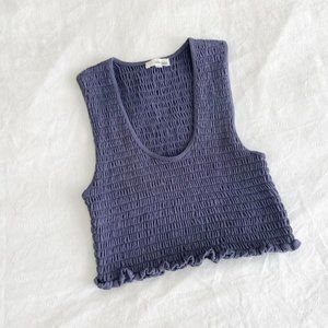 Wilfred Free Navy Ruffled & Ruched Crop Top